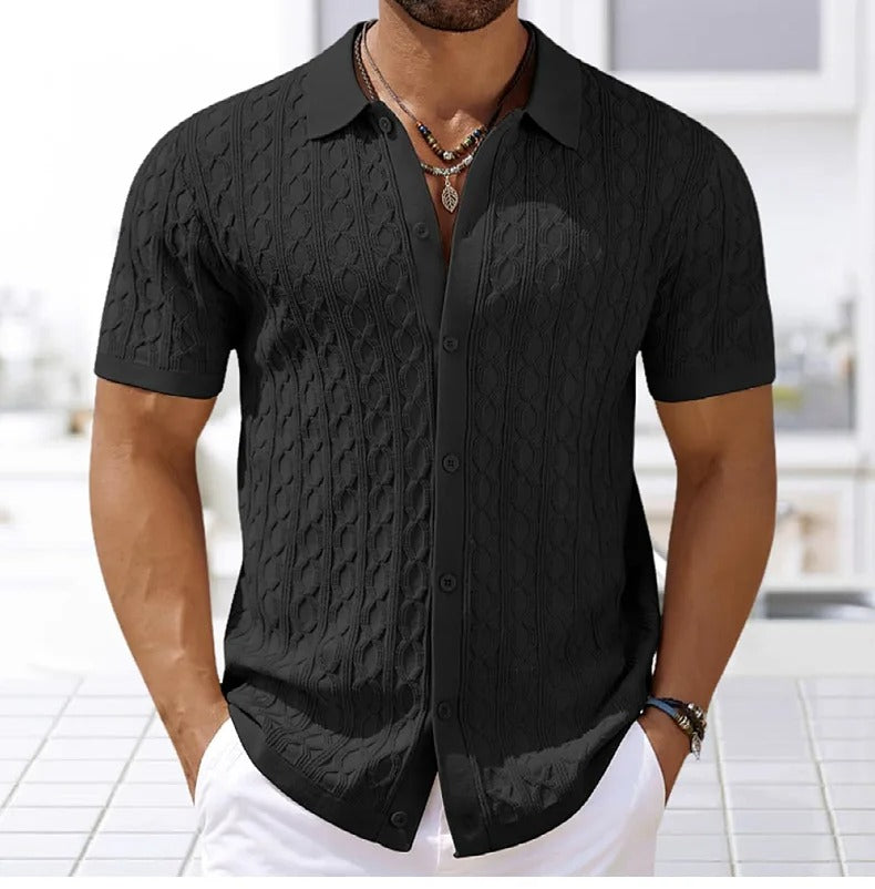 Men’s Textured Knit Button Polo Shirt