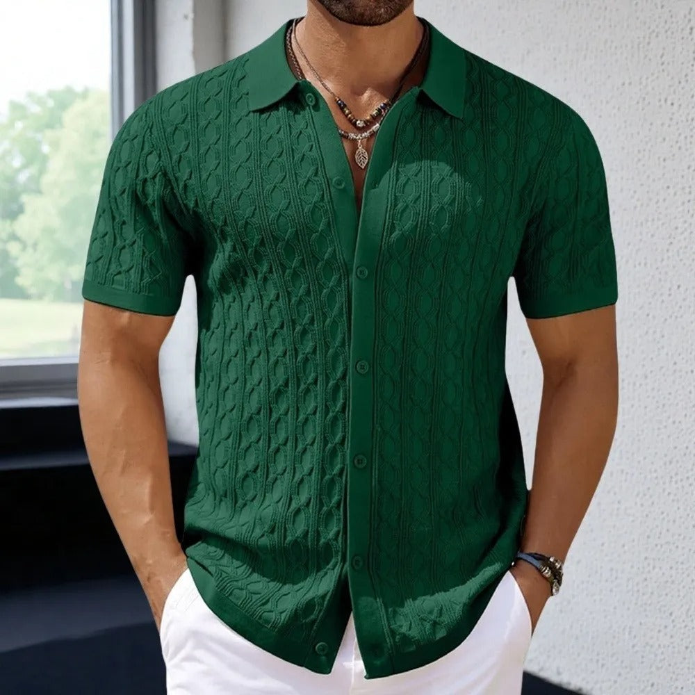 Men’s Textured Knit Button Polo Shirt