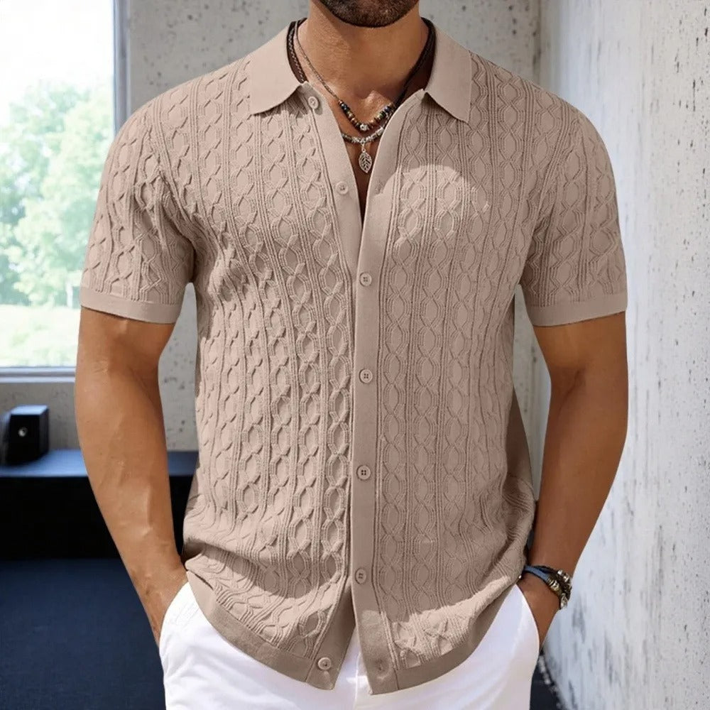Men’s Textured Knit Button Polo Shirt