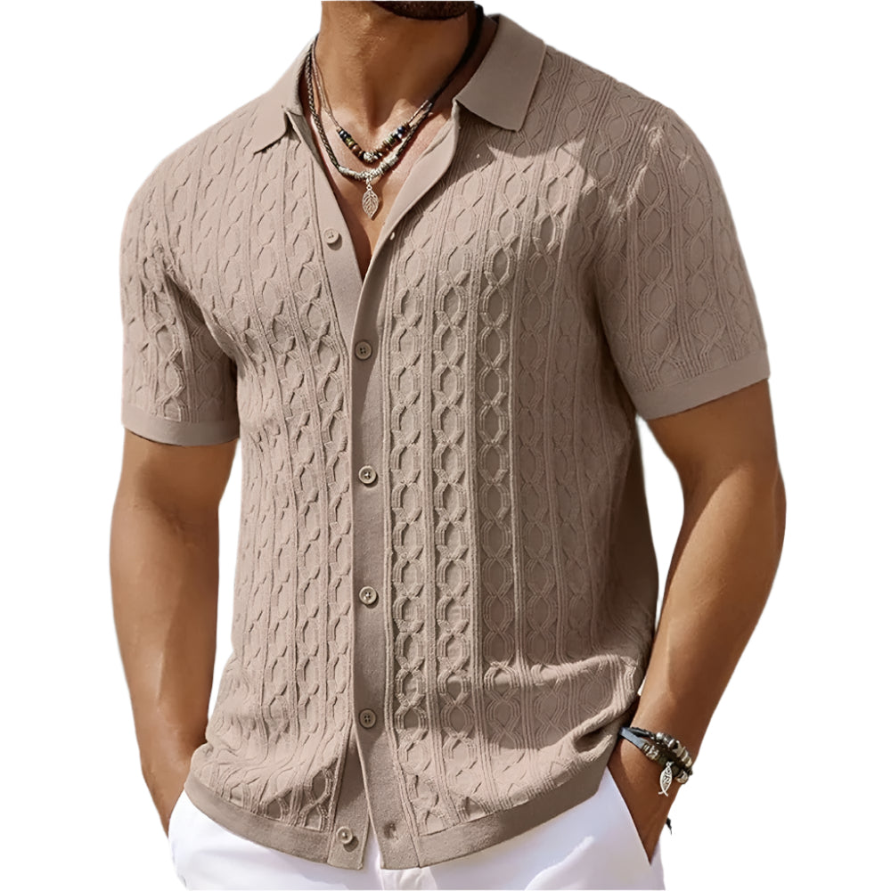 Men’s Textured Knit Button Polo Shirt