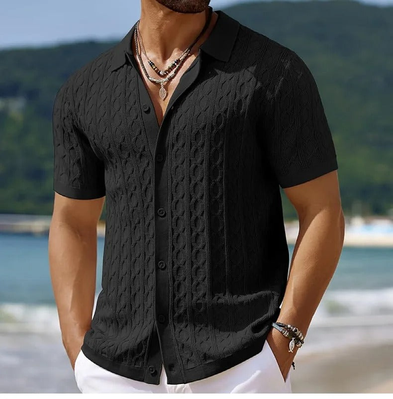 Men’s Textured Knit Button Polo Shirt