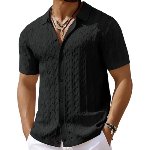 Men’s Textured Knit Button Polo Shirt