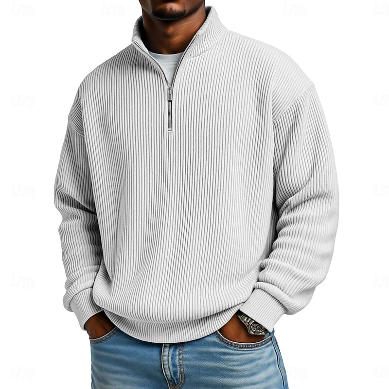 Men's Ribbed Quarter-Zip Knit Sweater