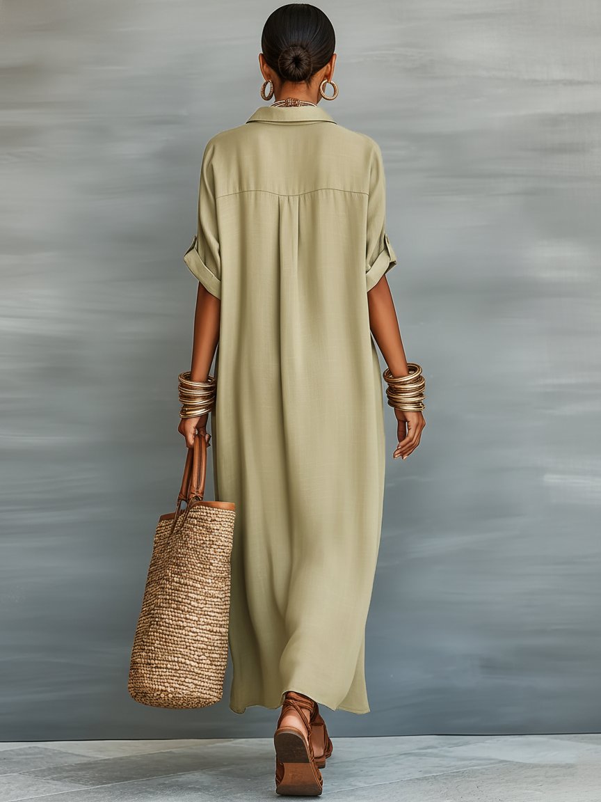 Women’s Relaxed Button-Front Maxi Shirt Dress