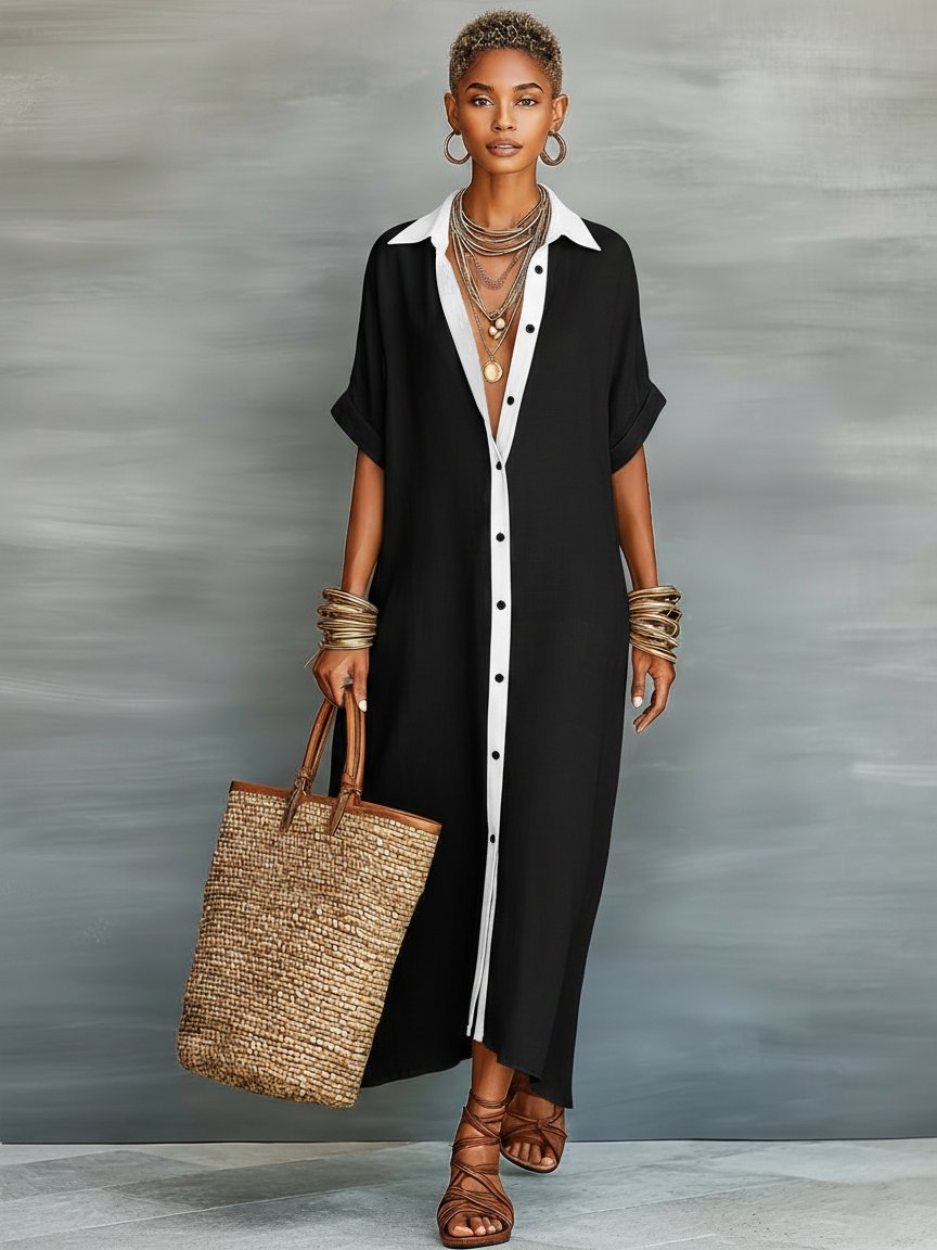 Women’s Relaxed Button-Front Maxi Shirt Dress