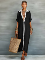Women’s Relaxed Button-Front Maxi Shirt Dress