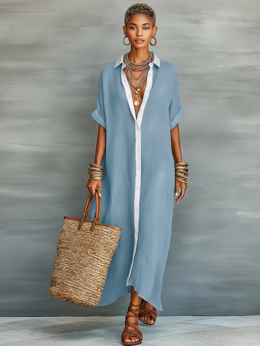 Women’s Relaxed Button-Front Maxi Shirt Dress