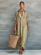 Women’s Relaxed Button-Front Maxi Shirt Dress