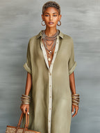 Women’s Relaxed Button-Front Maxi Shirt Dress