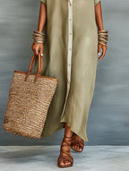 Women’s Relaxed Button-Front Maxi Shirt Dress
