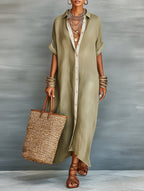 Women’s Relaxed Button-Front Maxi Shirt Dress