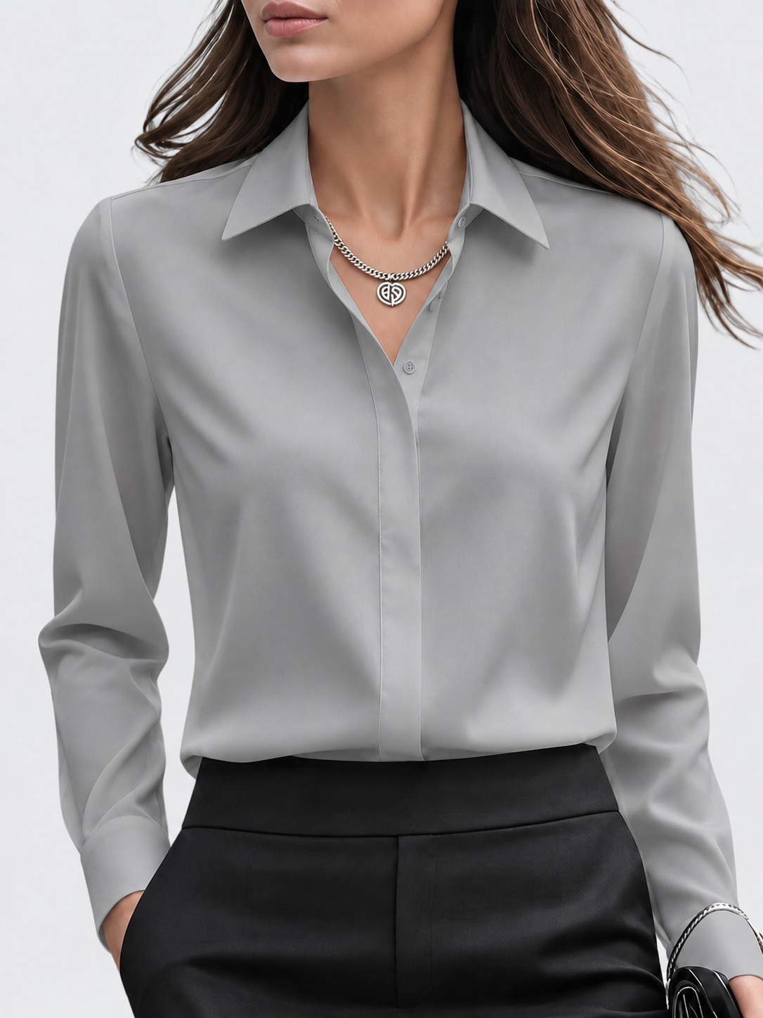 Women's Long Sleeve Button-Up Blouse with Collar