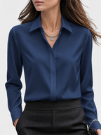 Women's Long Sleeve Button-Up Blouse with Collar