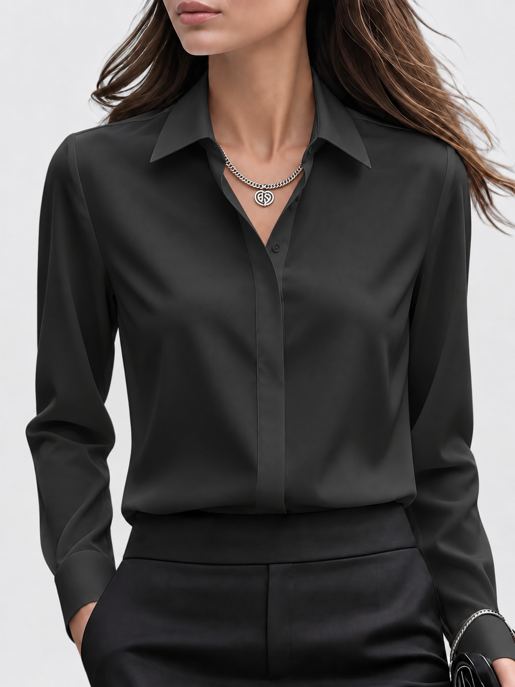 Women's Long Sleeve Button-Up Blouse with Collar