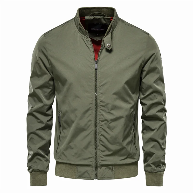Men's Zip Front Bomber Jacket with Stand Collar