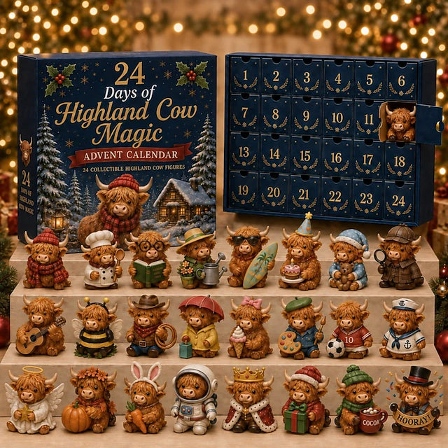 Highland Cow Christmas Advent Calendar with Figurines