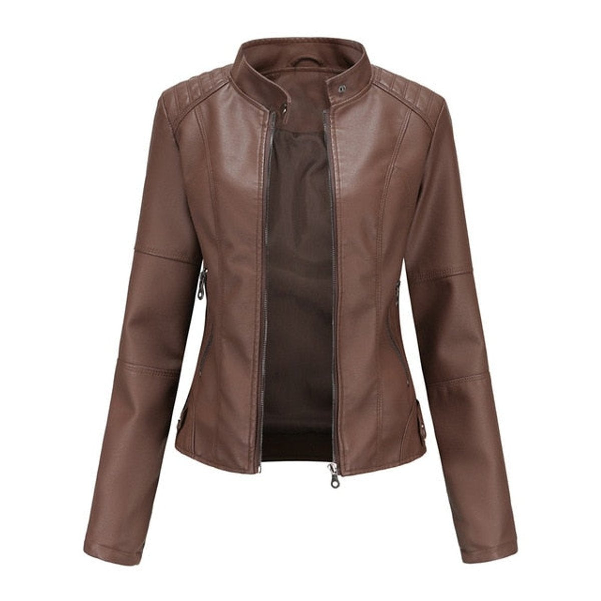Women's Jacket with Stand Collar and Panel Seams