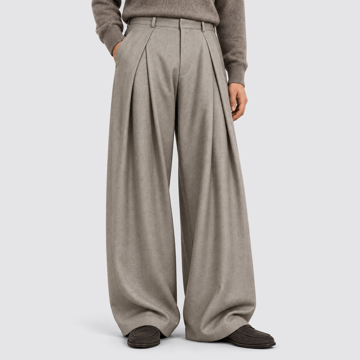 Men's High-Waisted Pleated Wide-Leg Pants
