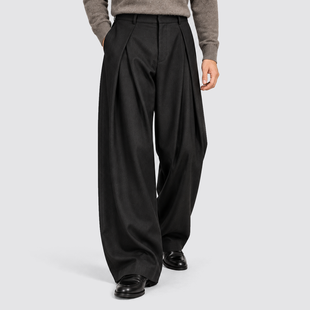 Men's High-Waisted Pleated Wide-Leg Pants