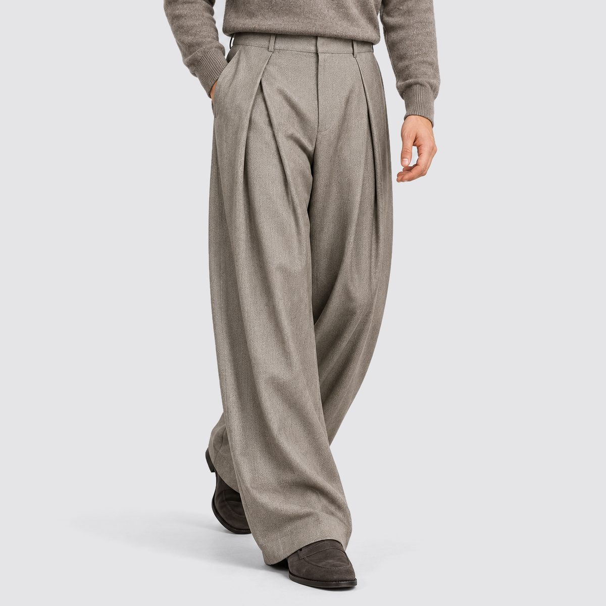 Men's High-Waisted Pleated Wide-Leg Pants