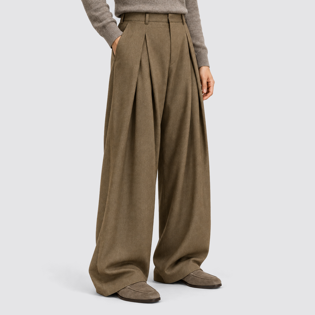 Men's High-Waisted Pleated Wide-Leg Pants