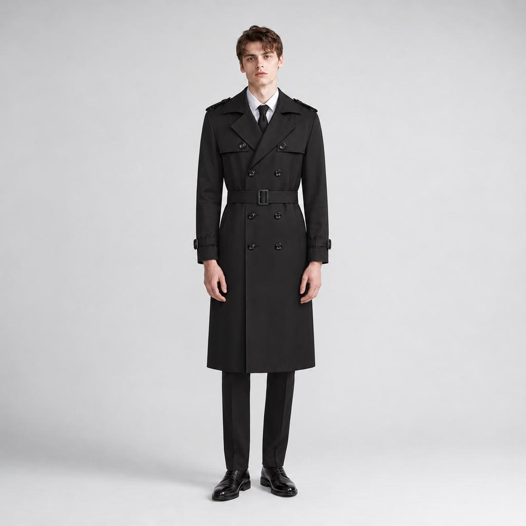 Men’s Double-Breasted Trench Coat with Belt