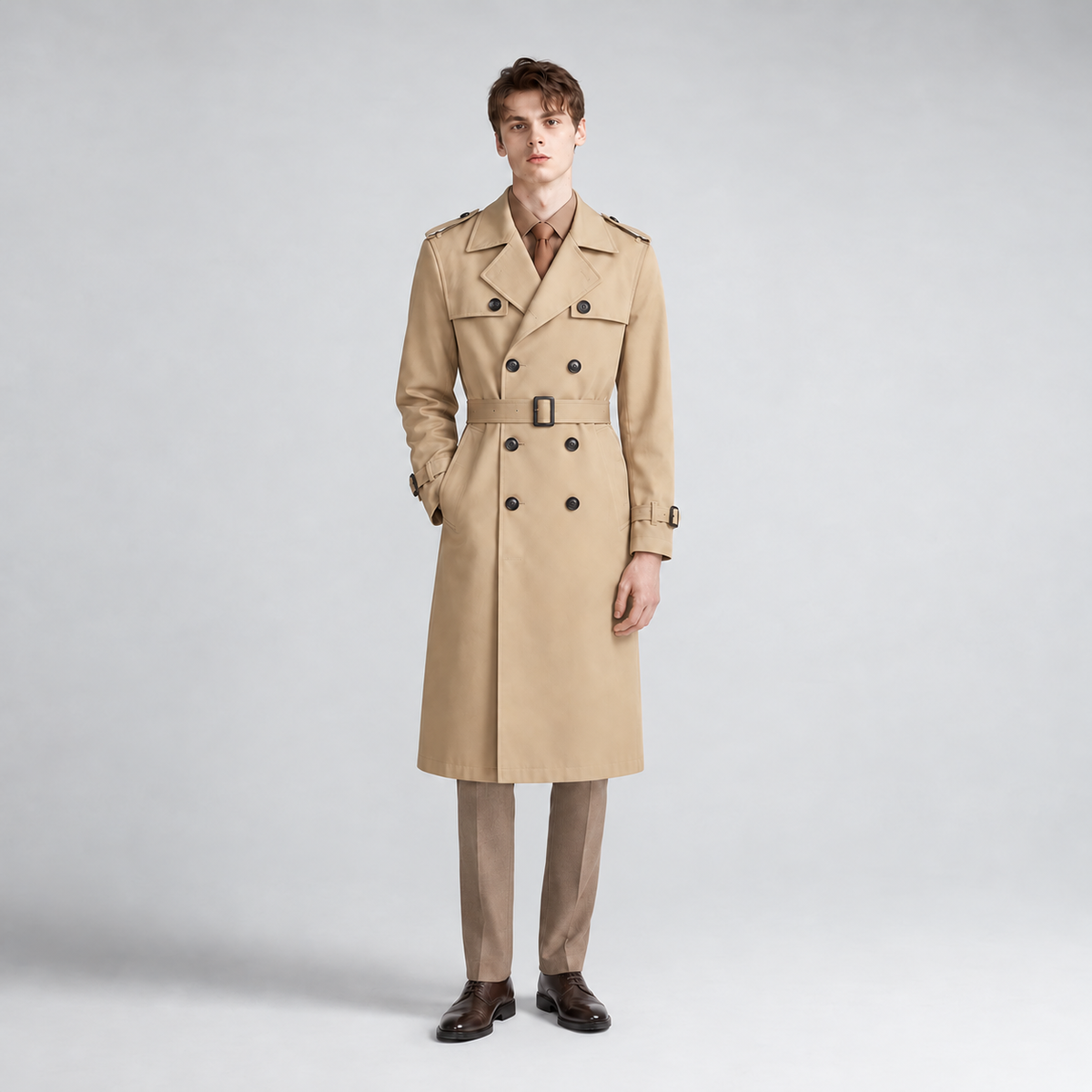 Men’s Double-Breasted Trench Coat with Belt