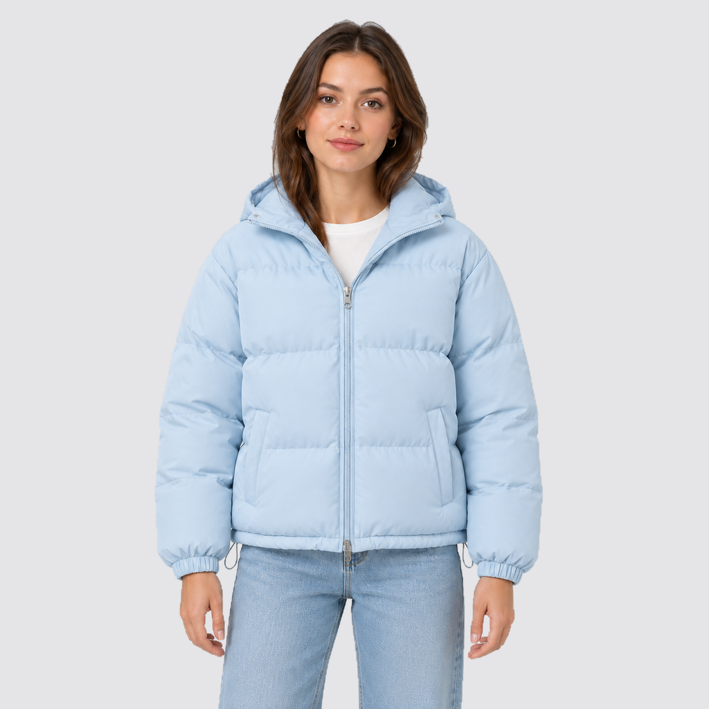 Women's Hooded Puffer Jacket with Zip Front