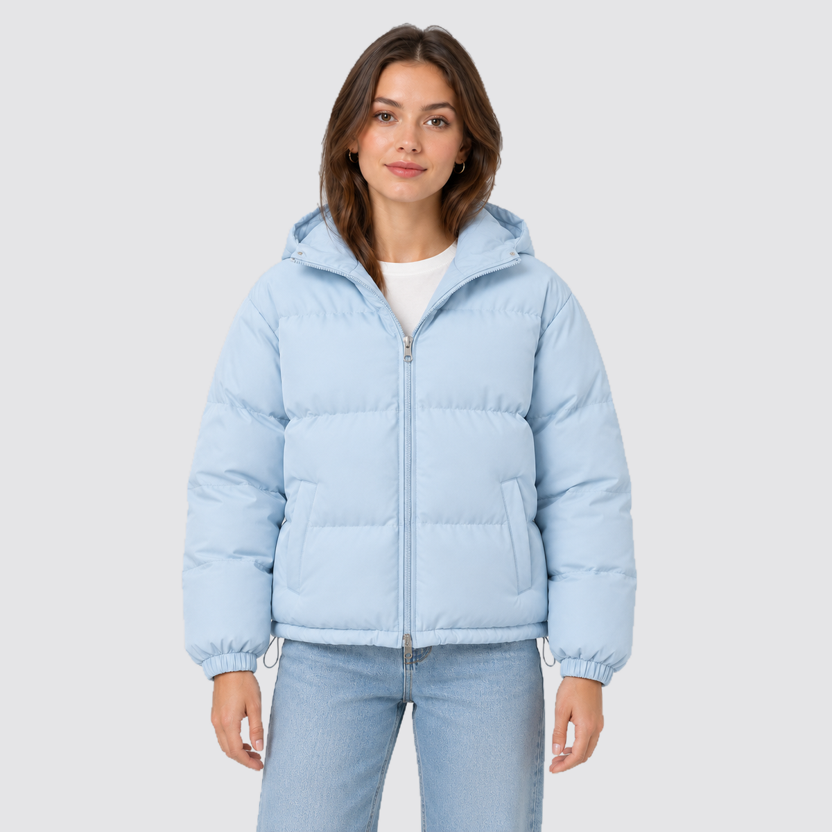 Women's Hooded Puffer Jacket with Zip Front