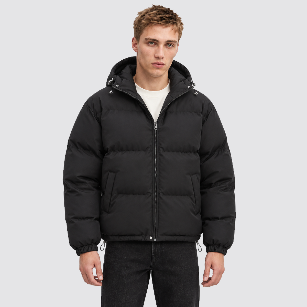 Women's Hooded Puffer Jacket with Zip Front