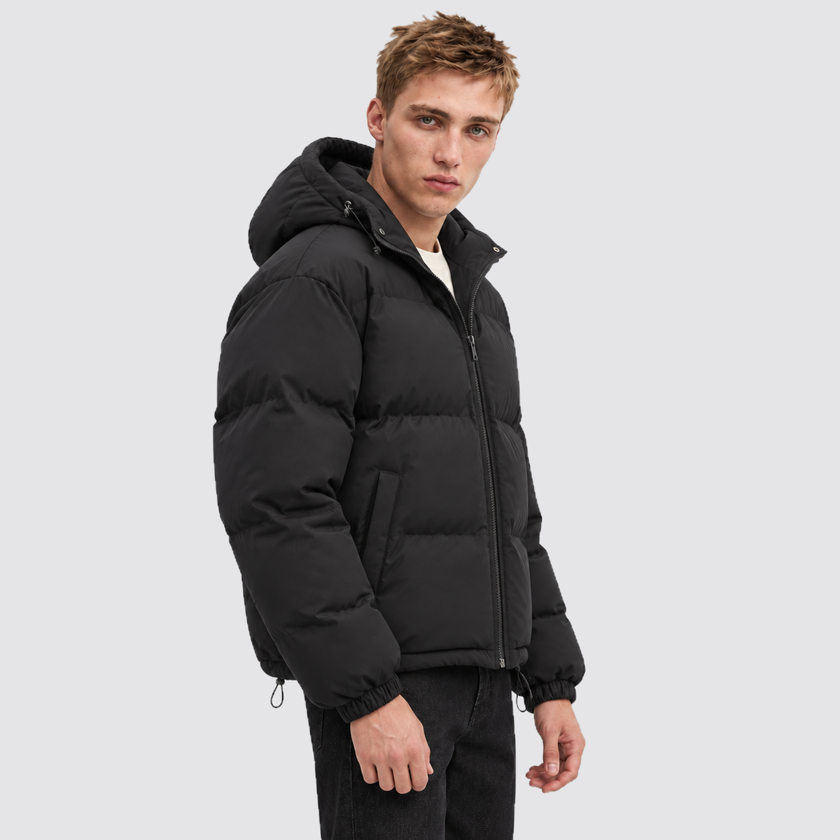 Women's Hooded Puffer Jacket with Zip Front
