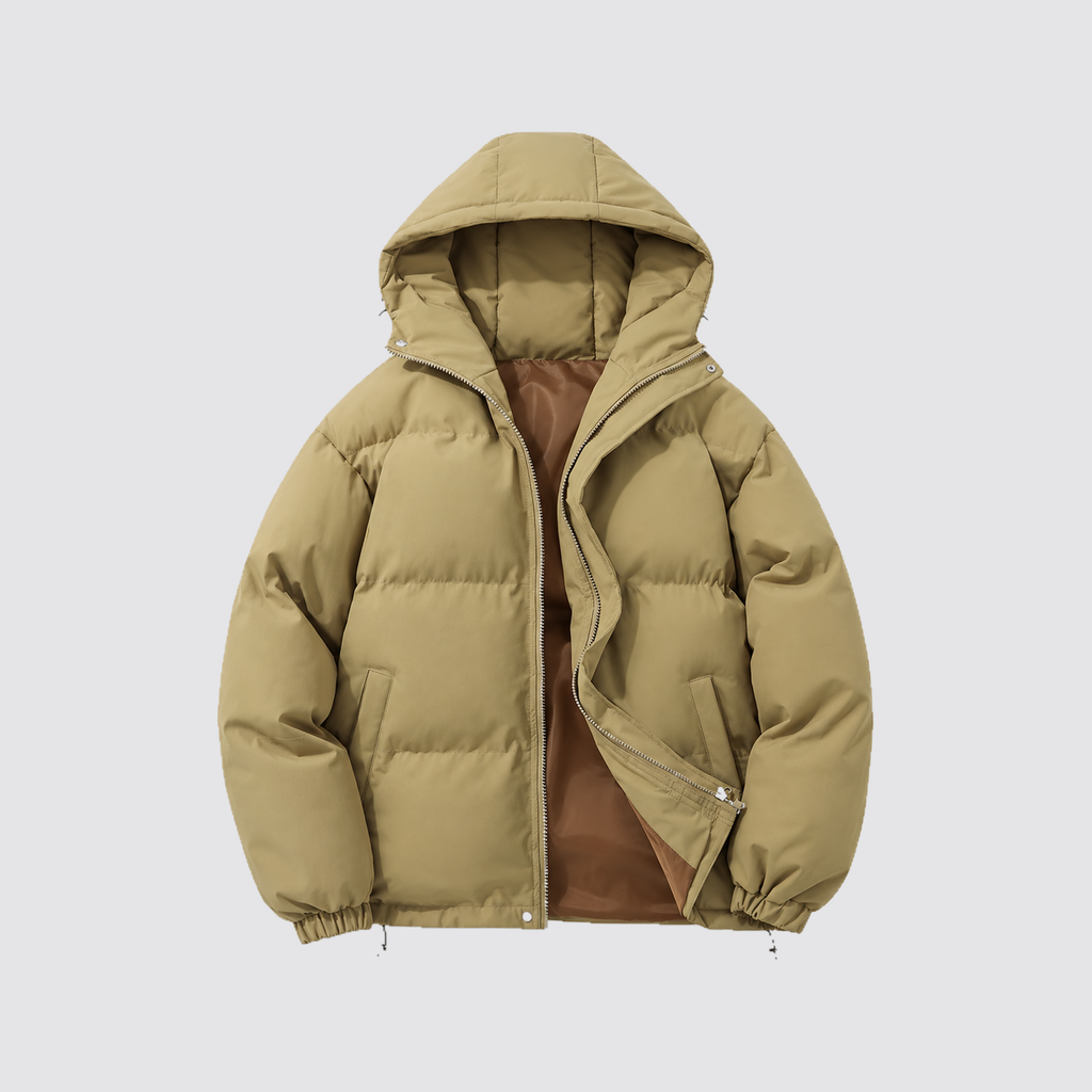 Women's Hooded Puffer Jacket with Zip Front