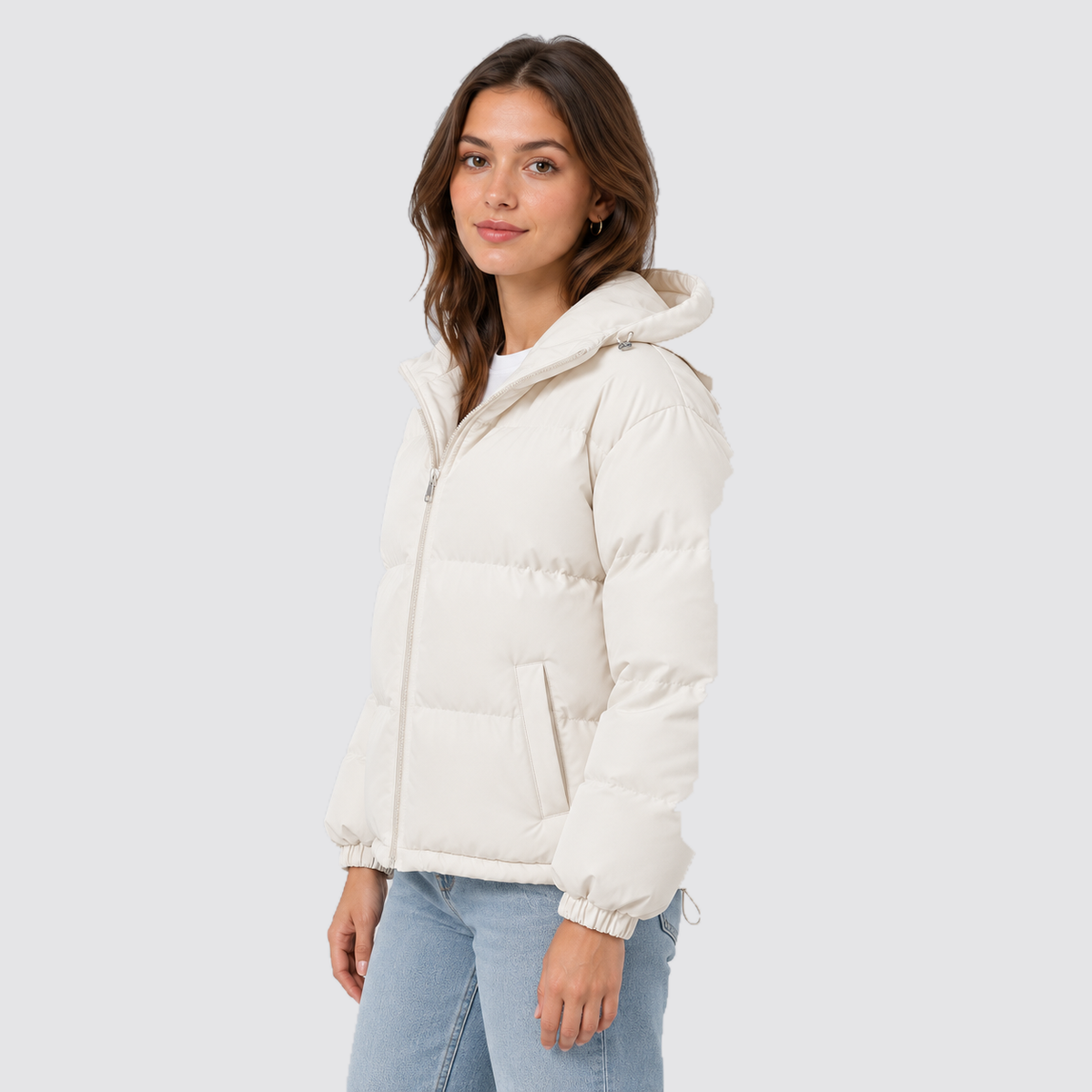Women's Hooded Puffer Jacket with Zip Front