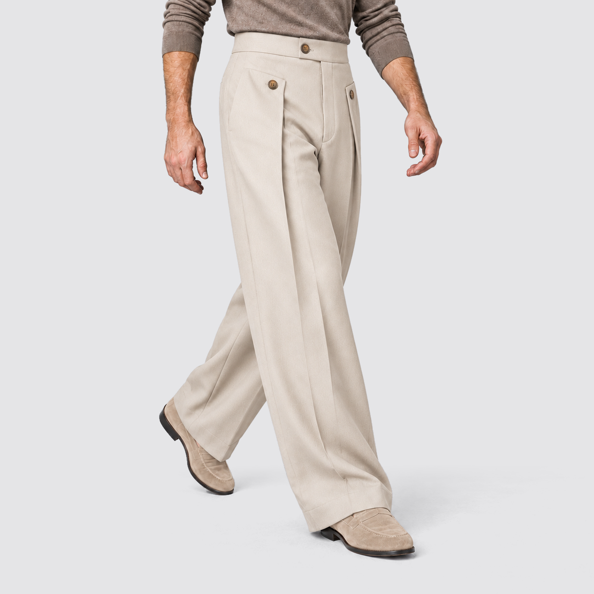 Men's Wide Leg Pleated Dress Pants