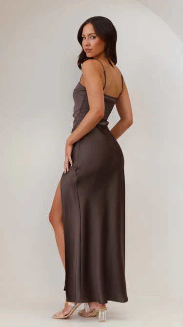 Women's Satin Look Side Slit Dress