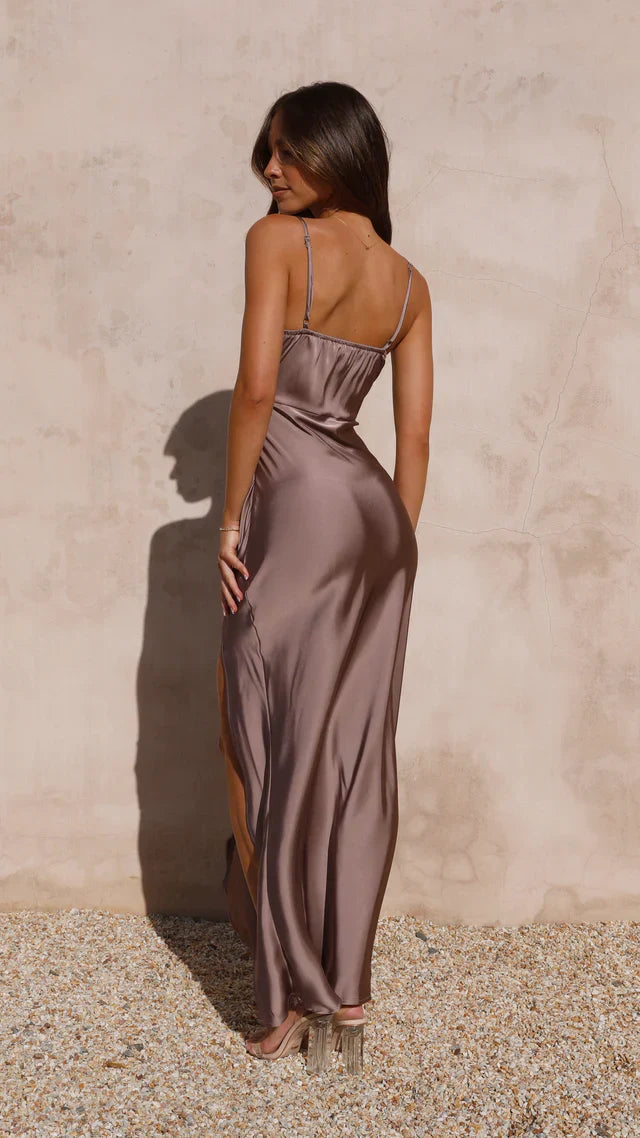 Women's Satin Look Side Slit Dress