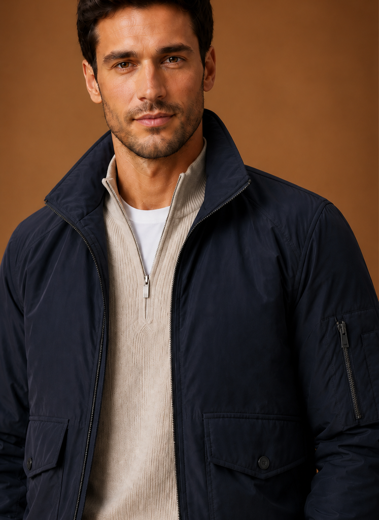 Men's Bomber Jacket with Stand Collar