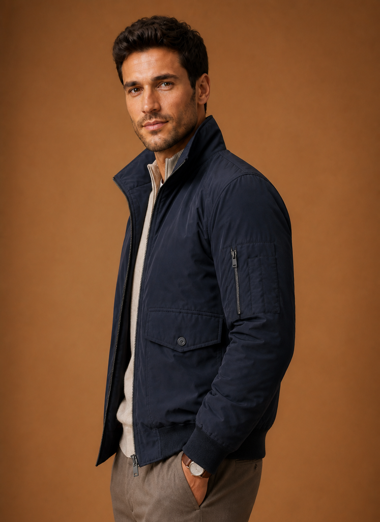 Men's Bomber Jacket with Stand Collar