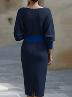 Women's Cowl Neck Knit Midi Dress with Batwing Sleeves