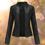 Women's Stand Collar Jacket with Shaped Seams