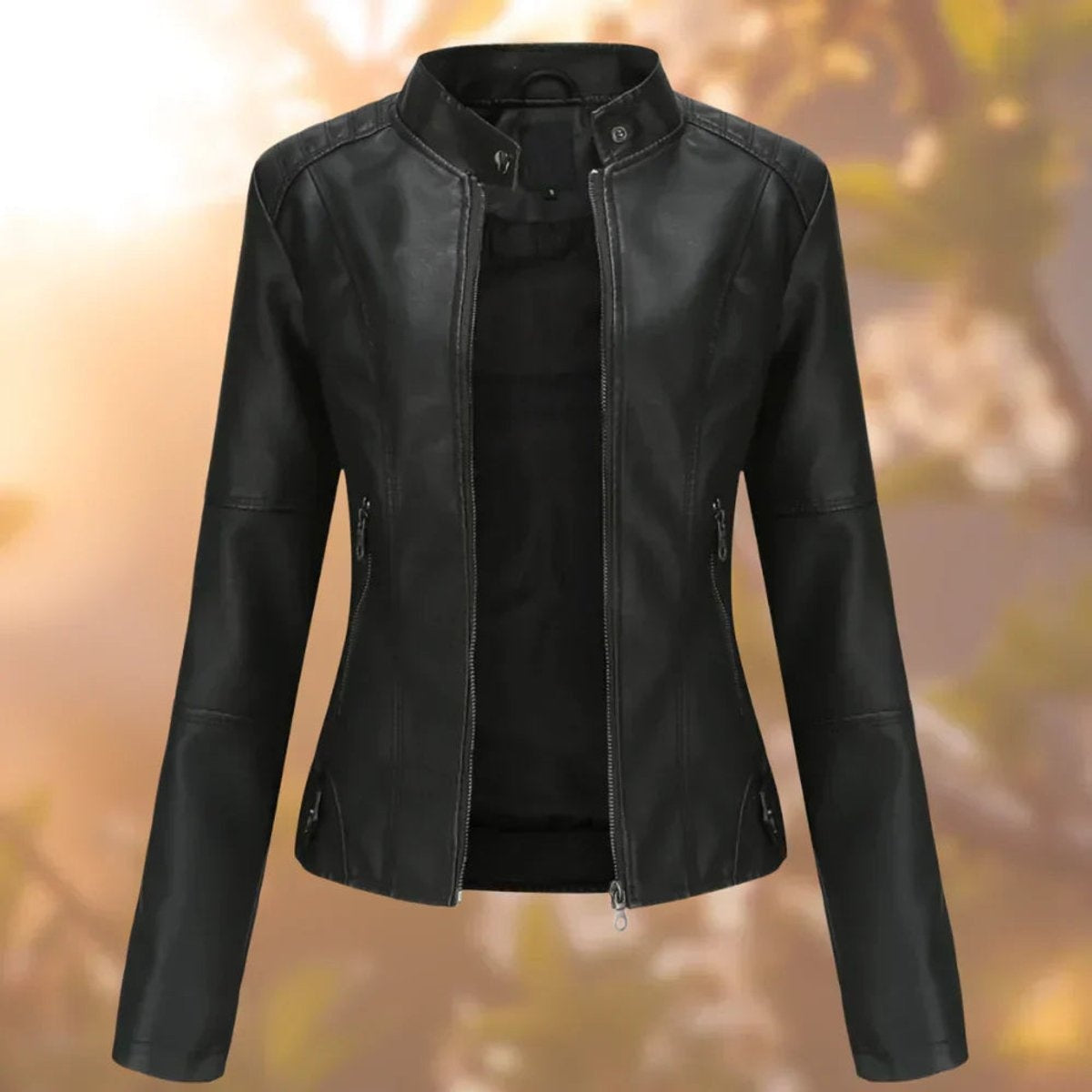 Women's Stand Collar Jacket with Shaped Seams
