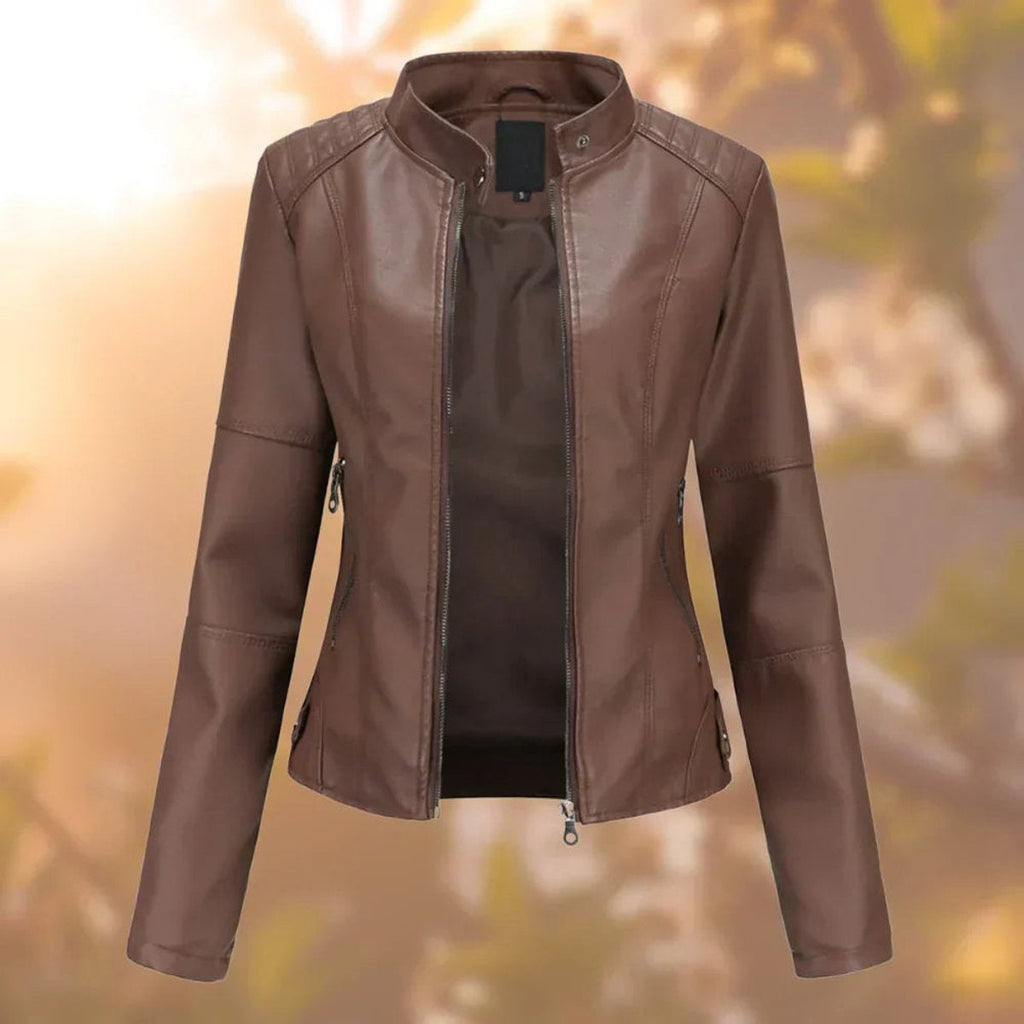 Women's Stand Collar Jacket with Shaped Seams