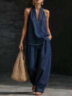 Women's Halter Wide-Leg Pant Set