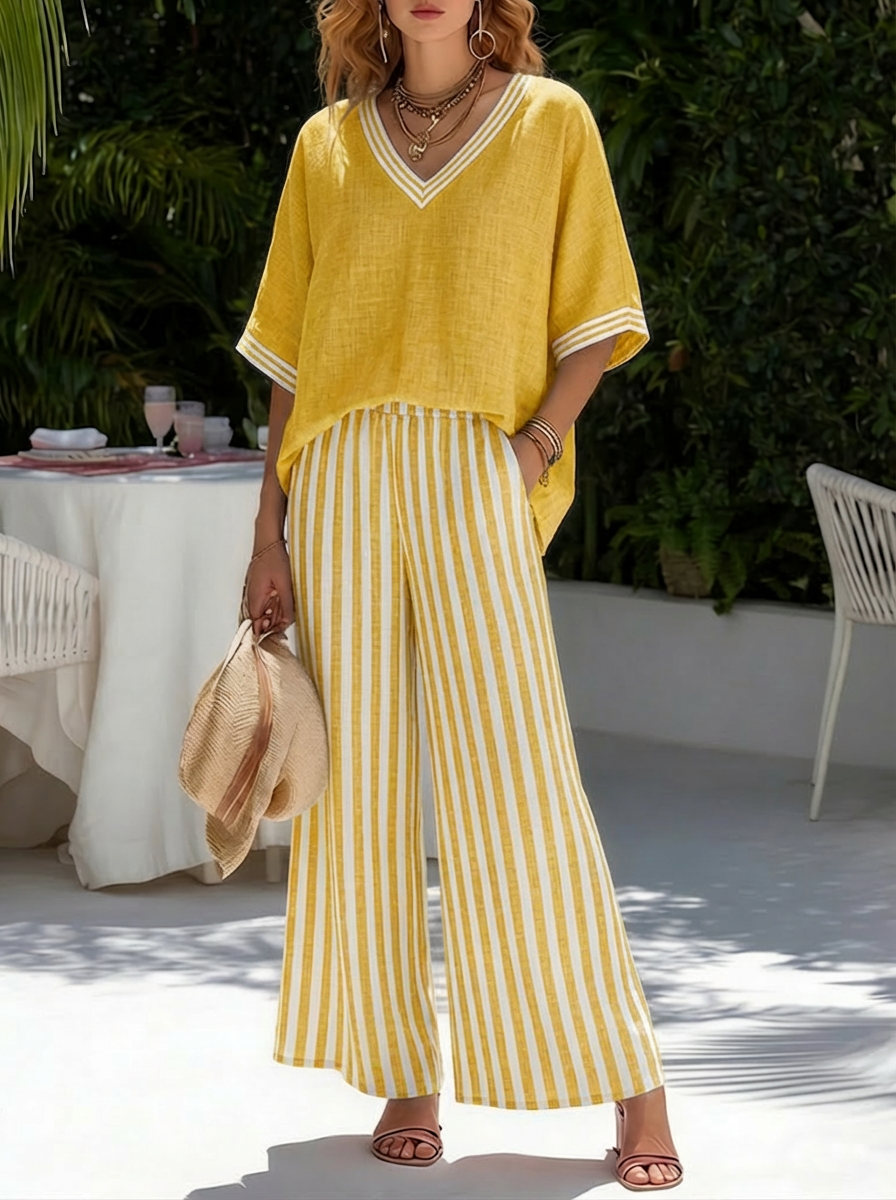 Women's Striped Wide-Leg Pant Set