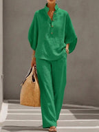 Women’s Relaxed Button Top and Pants Set