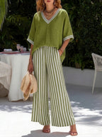 Women's Striped Wide-Leg Pant Set