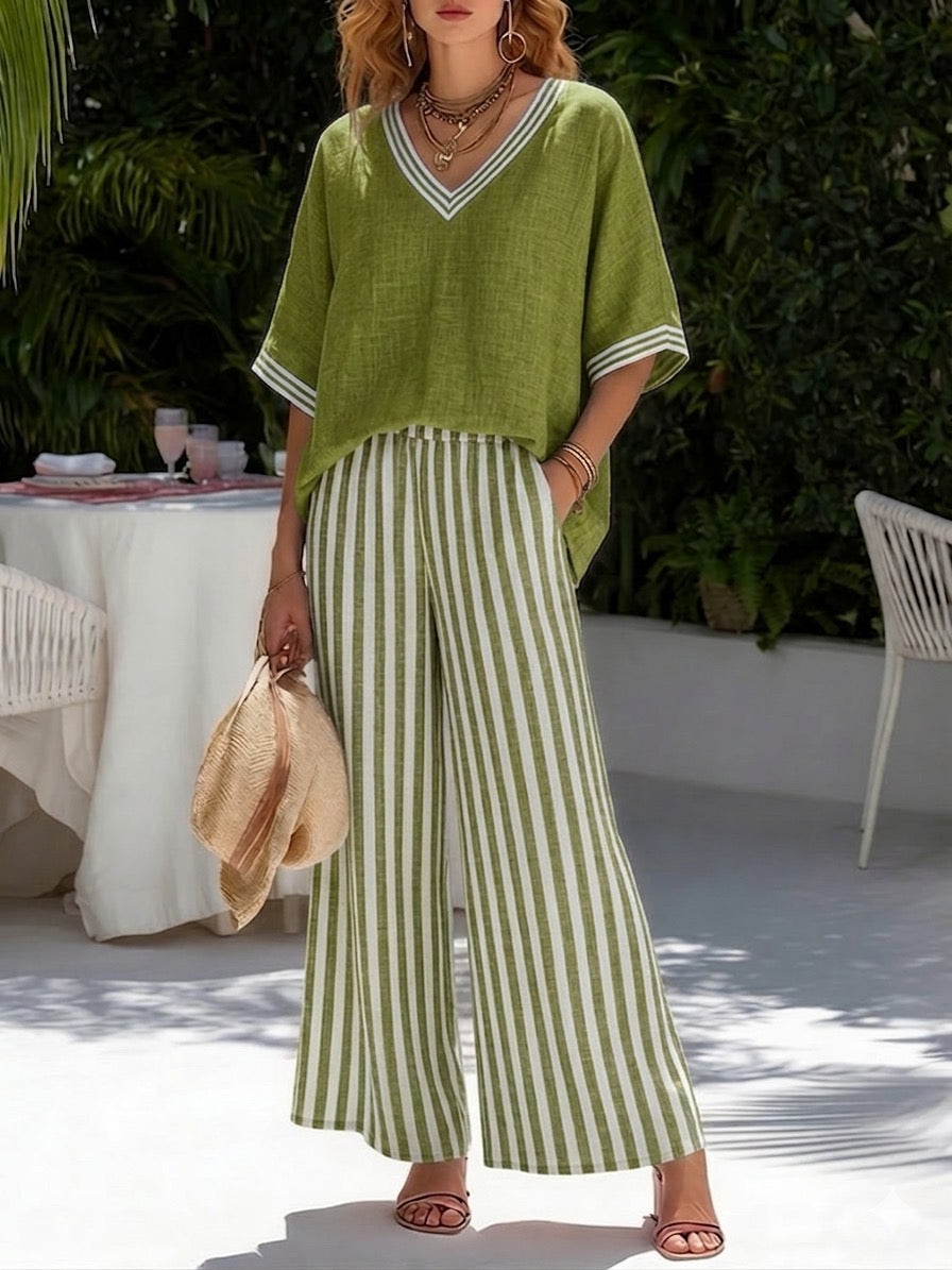 Women's Striped Wide-Leg Pant Set