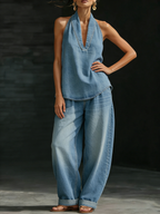 Women's Halter Wide-Leg Pant Set