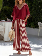 Women's Striped Wide-Leg Pant Set