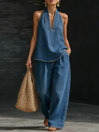 Women's Halter Wide-Leg Pant Set